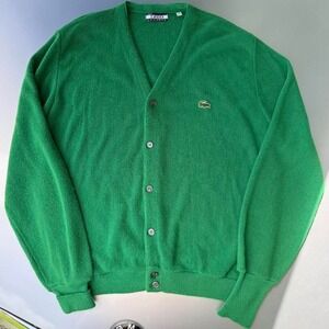 Vintage 80s IZOD Lacoste Orlon Acrylic Turf Green Cardigan